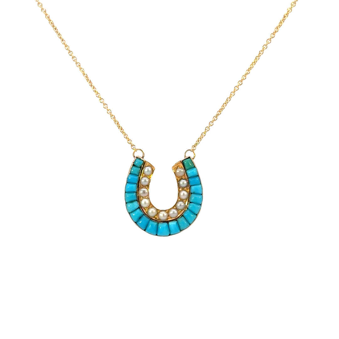 Turquoise and Pearl Horseshoe Necklace