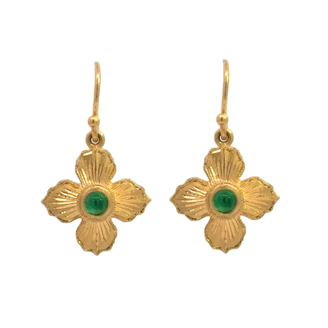 Hand Engraved Emerald Flower Earrings