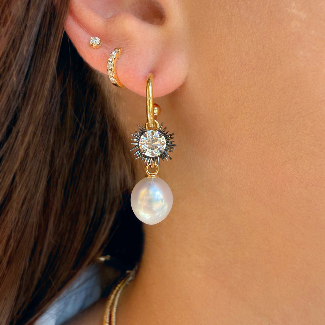 Pearl and Diamond Drop Earrings