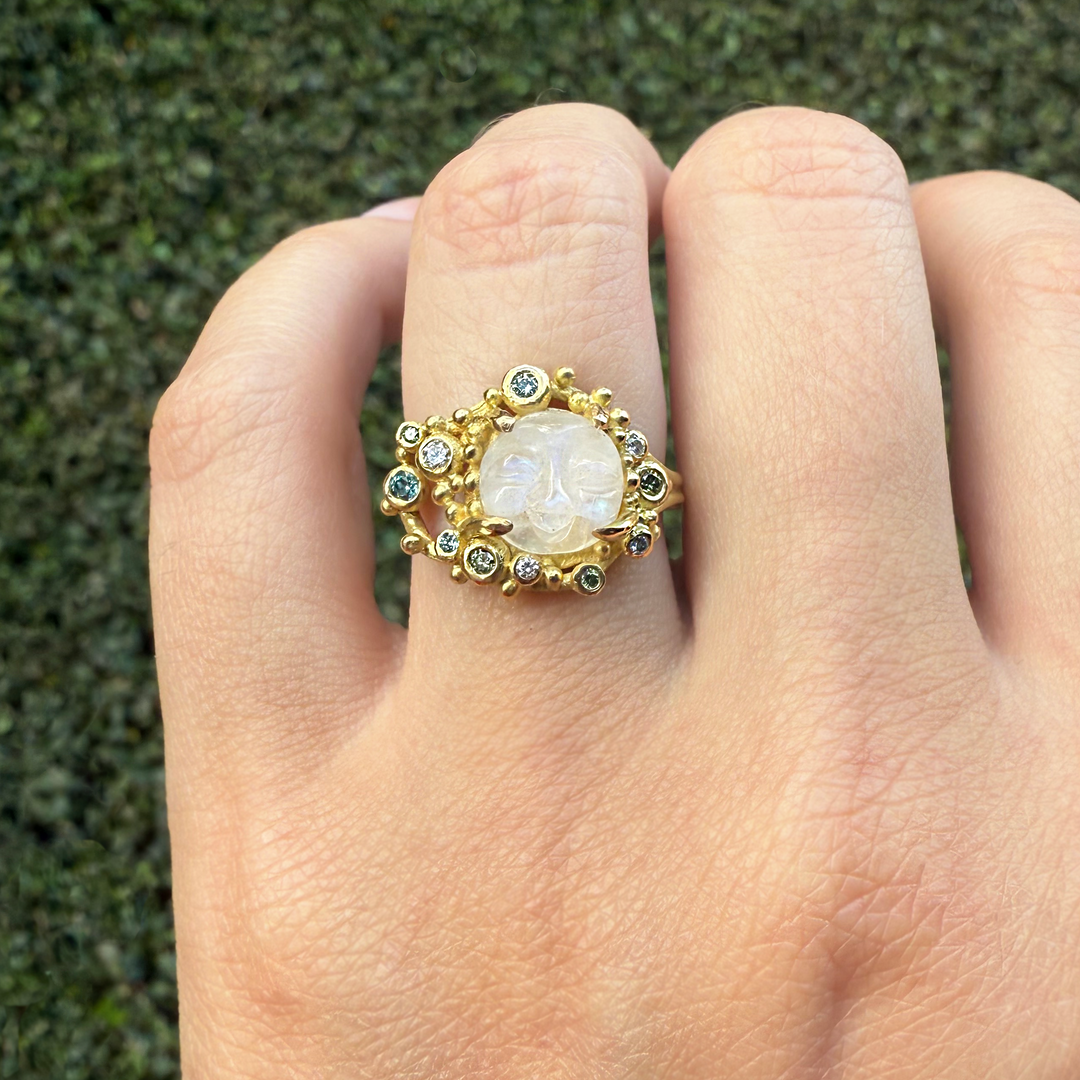 Man In The Moon Carved Moonstone Ring