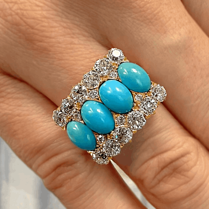 Vintage Turquoise Cabochon and Diamond Ring