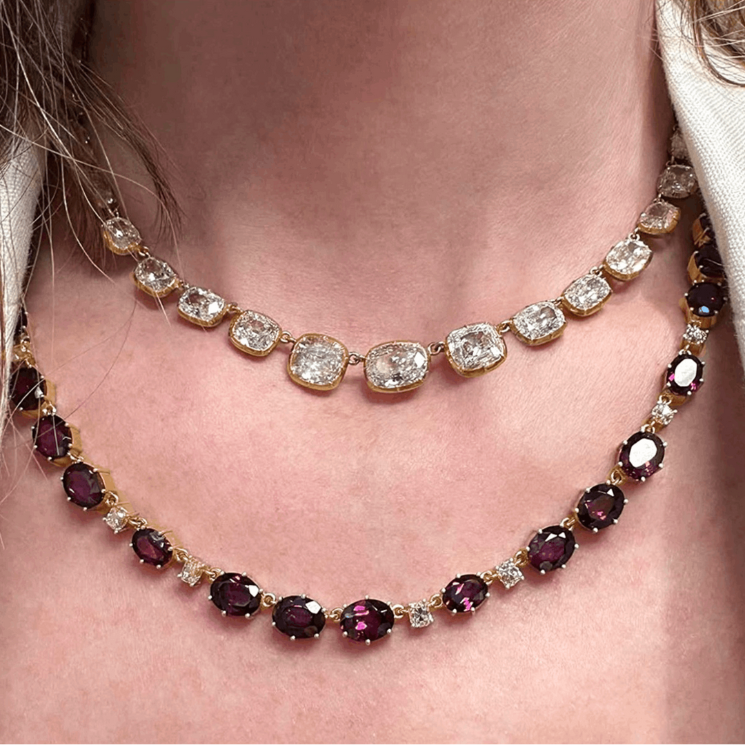Garnet and Diamond Riviera Necklace