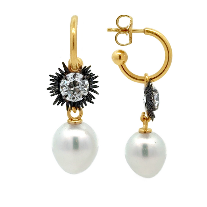 Pearl and Diamond Drop Earrings